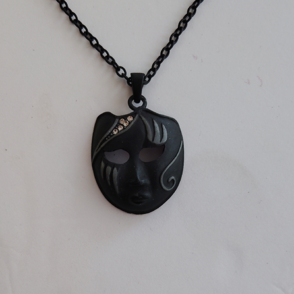 Black Mask Pendant Necklace - Picture 2 of 2